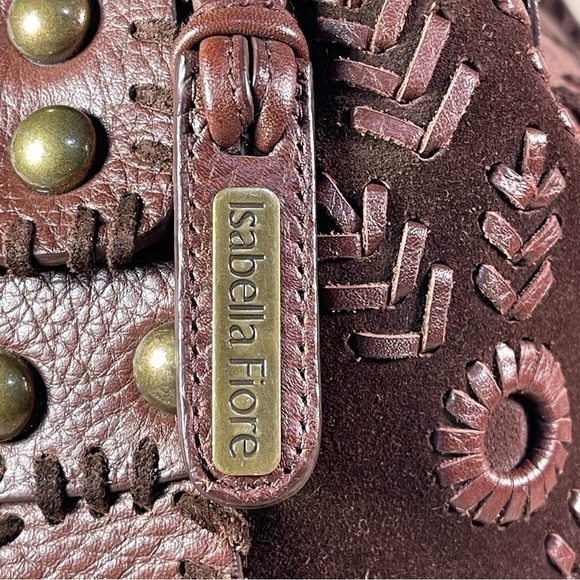 Isabella Fiore Suede Leather Woven Hobo Shoulder Bag - Picture 12 of 15